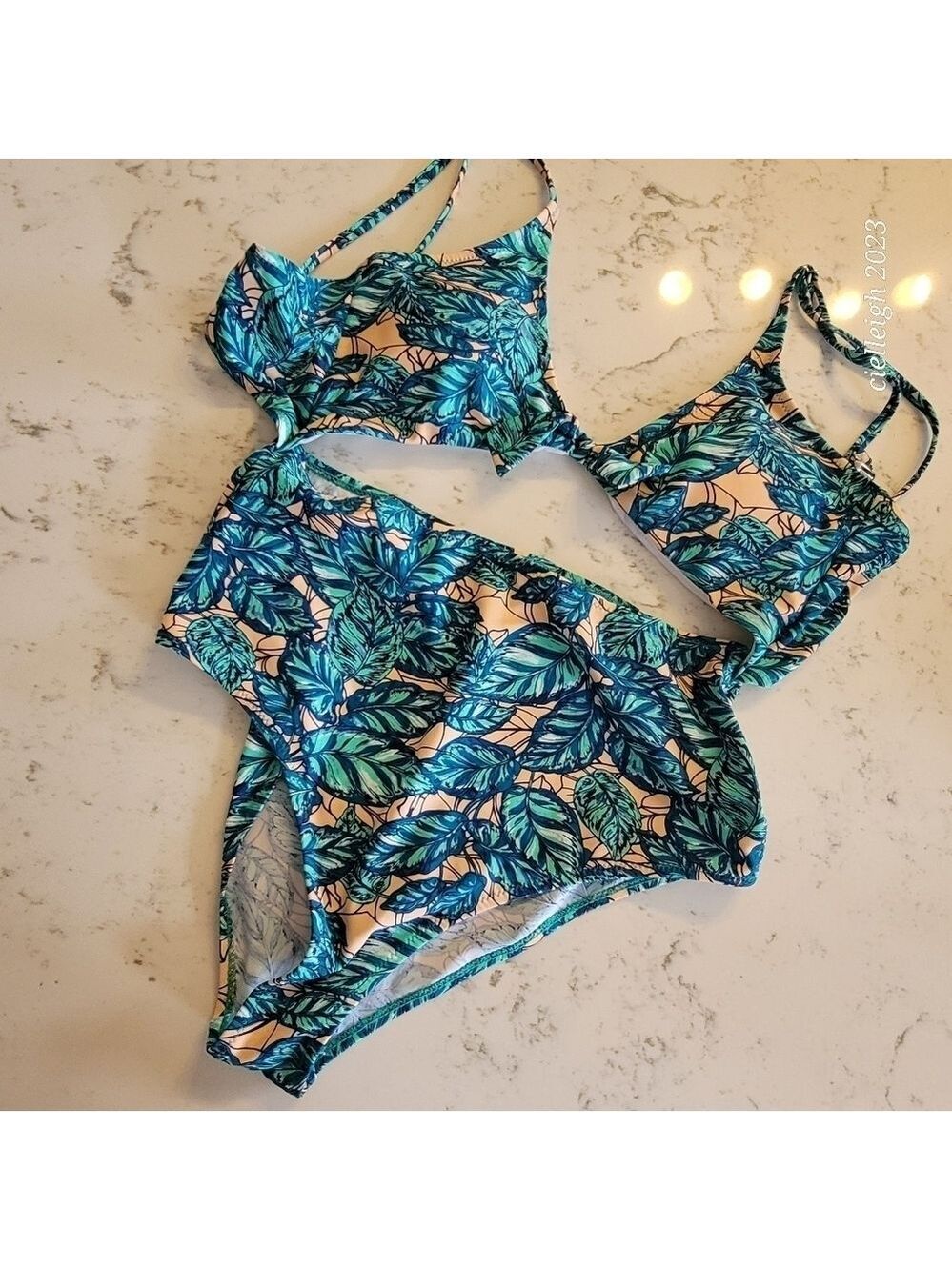 *4 for $25* upshe tropical green and peach one-piece swimsuit